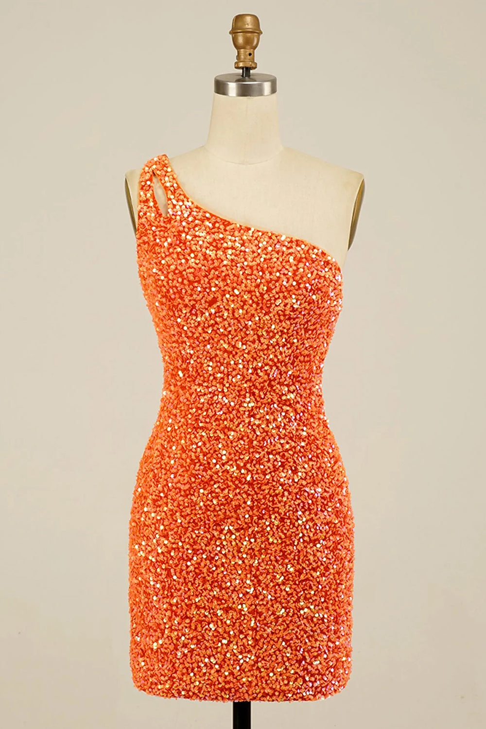 Bodycon One Shoulder Orange Sequins Open Back Short Homecoming Dress