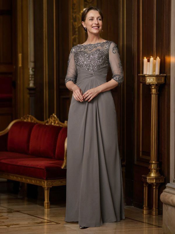 A-Line/Princess Scoop Floor-Length Chiffon Mother of the Bride Dresses With Applique