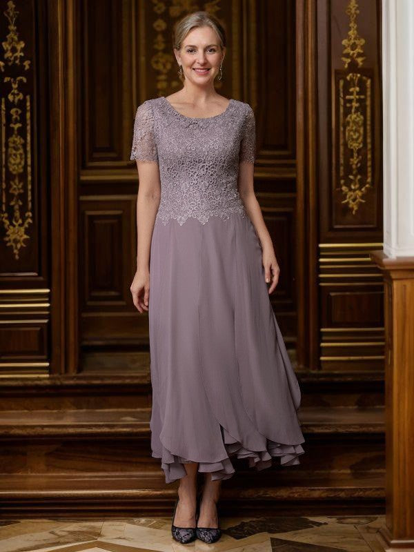 A-Line/Princess Scoop Ankle-Length Chiffon Mother of the Bride Dresses With Lace