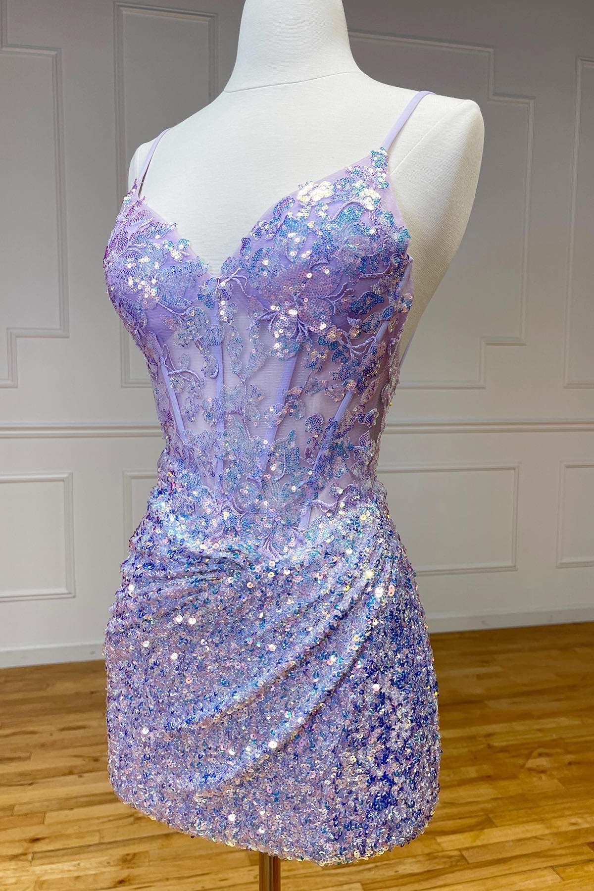 Sparkle Appliques Sequin Bodycon Lilac Homecoming Dress