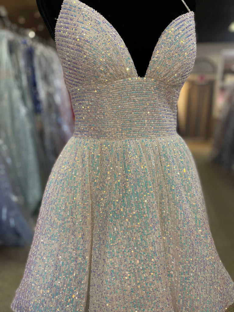 A-line V Neck Sequins Homecoming Dress