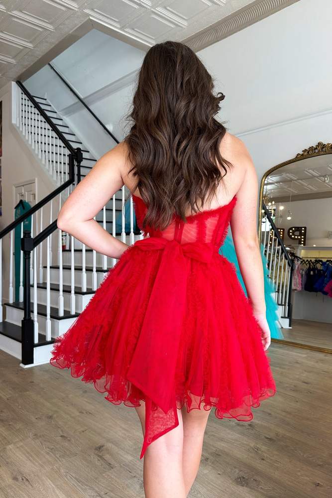 Red A-line Sweetheart Ruffles Short Gemmanovae Tulle Homecoming Dress